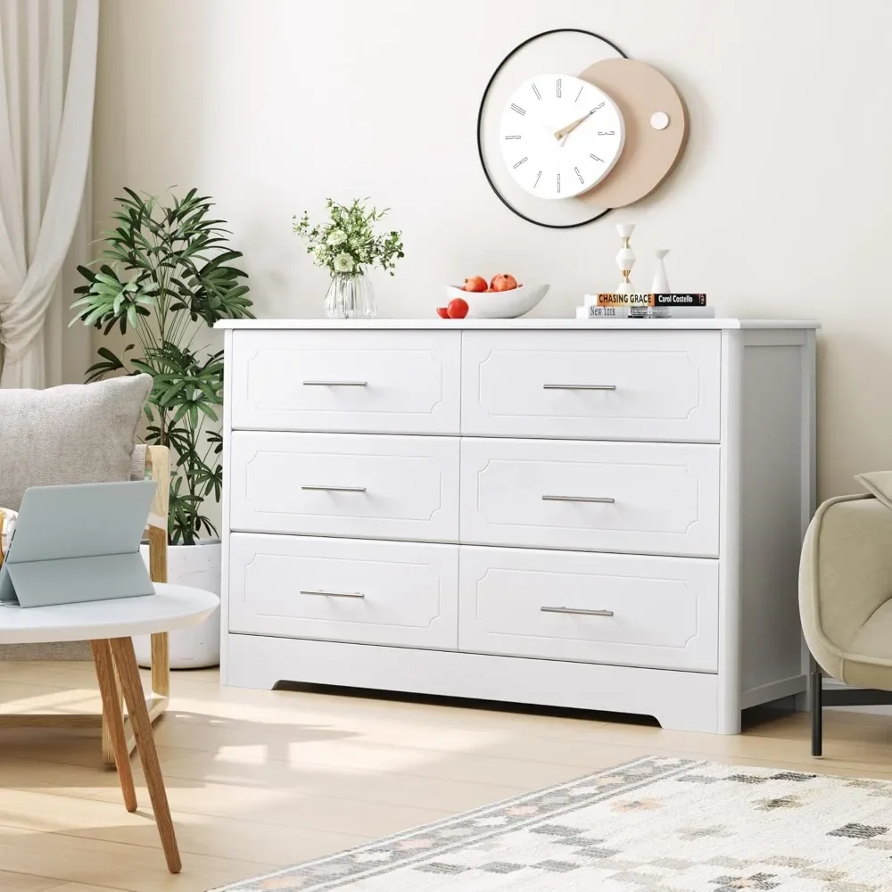 Commode moderne blanche 6 MELCommode large de proximité avec Foy en métal