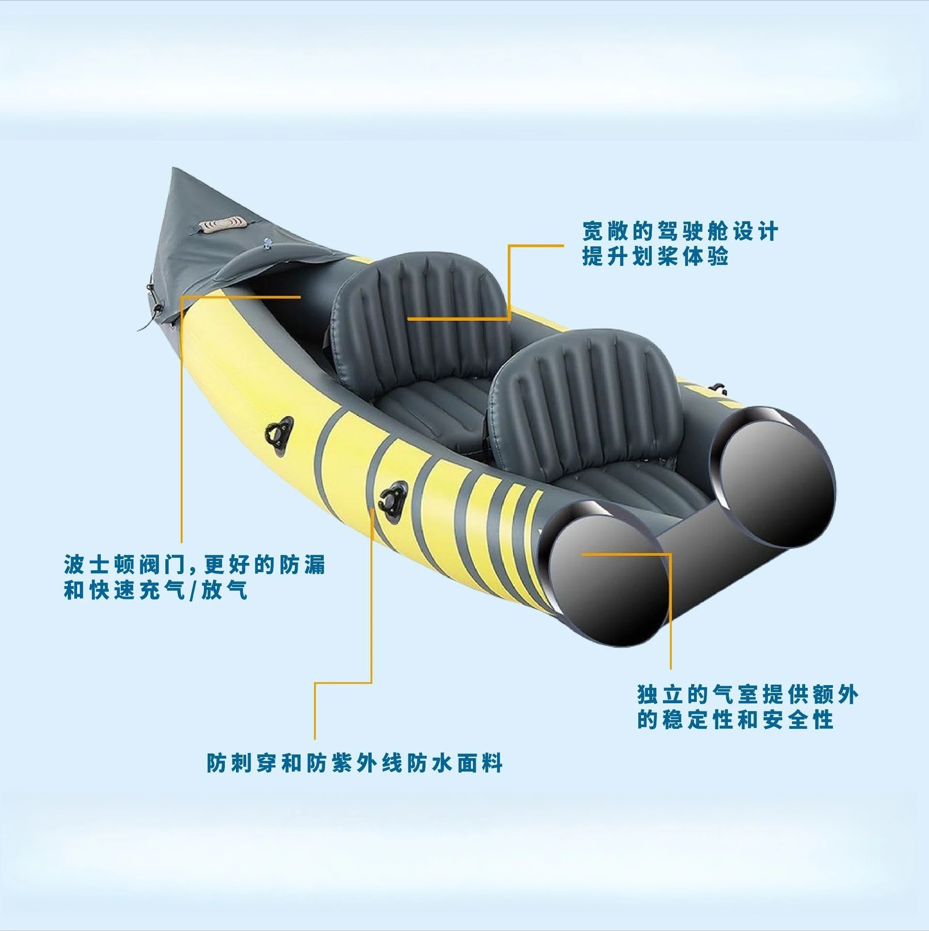 Kayak luya gonflable de pêche en caoutchouc d'assaut, hors-bord multi-eau, hovercraft