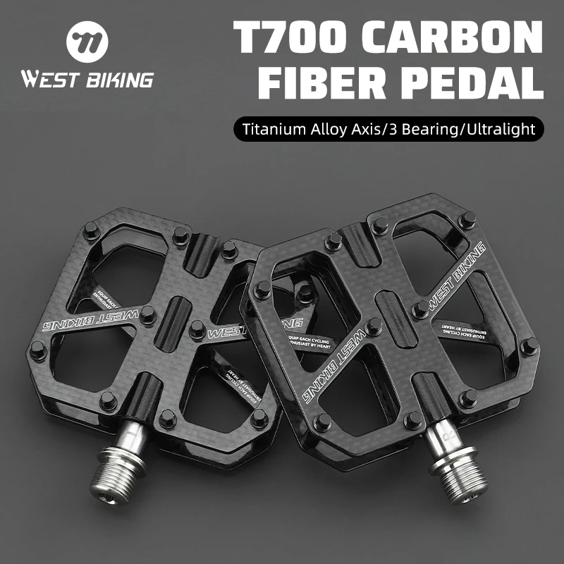 WEST BIKING Ultralight 3 Bearing Bicycle Pedal T700 Carbon Fiber MTB Road Bike Pedal Anti Slip Flat Pedal Bike Accessories