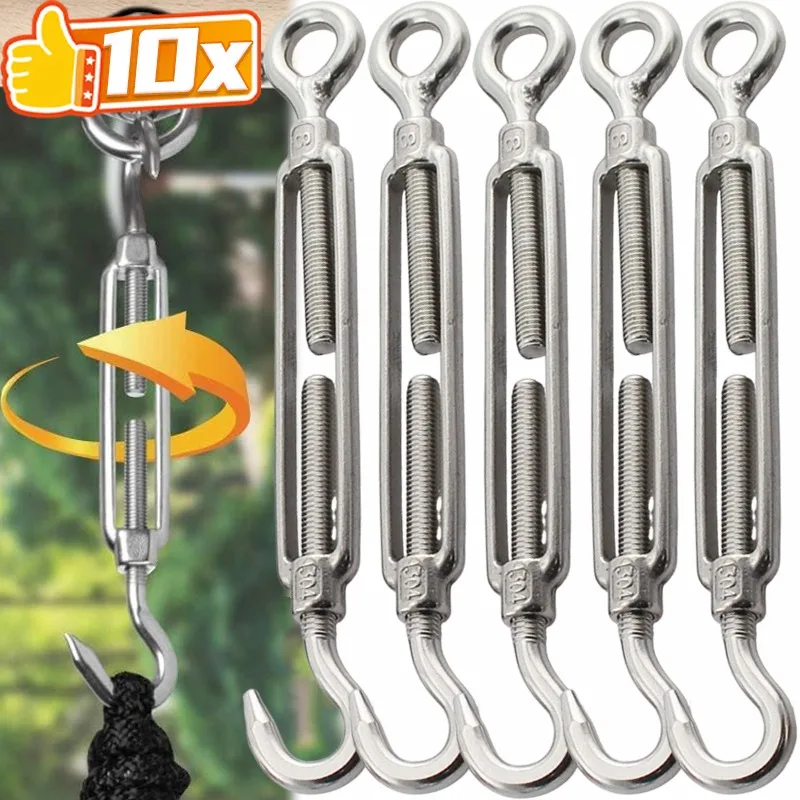 

Adjustable Garden Wire Turnbuckle Stainless Steel Hook and Eye Turnbuckle Wire Rope Tension Polished Tensioners Rigging Hardware