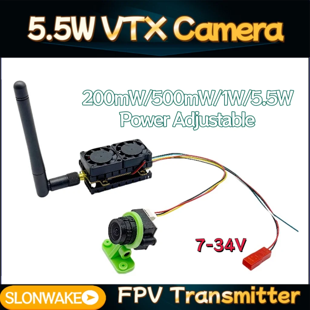Moduł nadajnika SLONWAKE 5.8G 5.5W VTX, czterowarstwowa chłodzenie, 48 kanałów, 1000TVL, obiektyw 2.5mm, kamera odpowiednia do dronów.