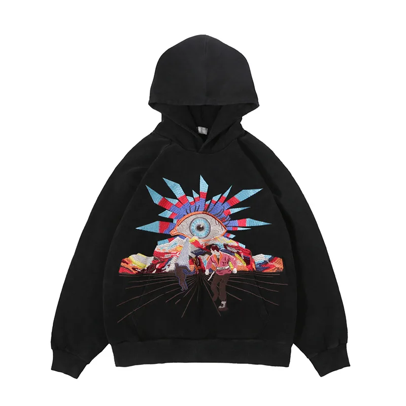 2024 Autumn and Winter New Product Full Vision Eye Trendy Brand High Street Hip Hop Embroidered Sweater Loose Hooded Sweater