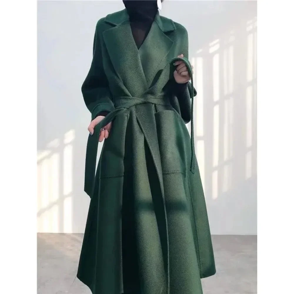 

2025 женская зимняя куртка с волнистым узором, кашемировое пальто, длинное высококачественное двустороннее шерстяное пальто, роскошная верхняя одежда, уличная одежда