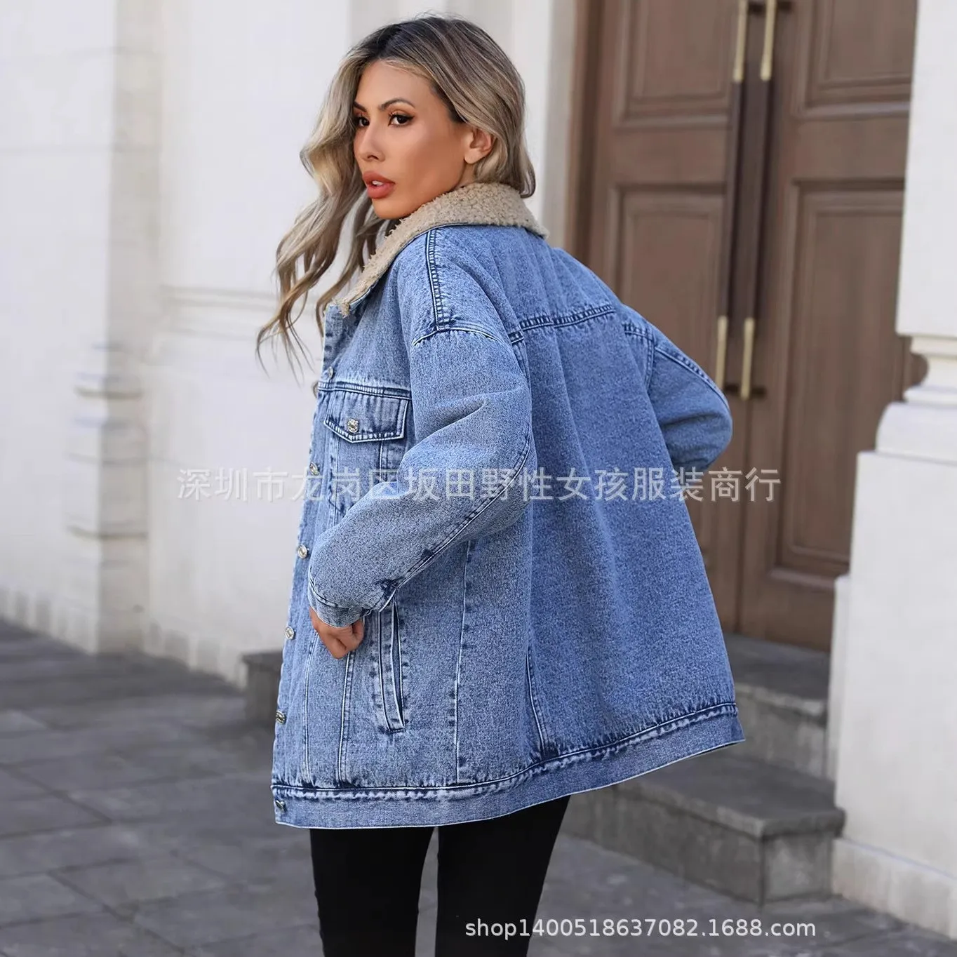 Winter Women's Clothing Denim Jacket Fleece Lining Loose Fit Jean Jacket For Casual Streetwear Oversized Long Sleeve
