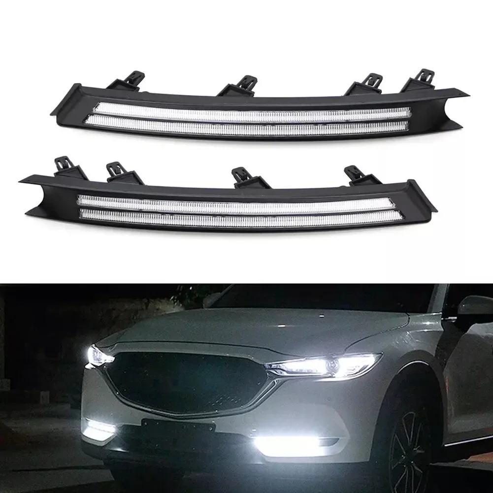 

2PCS Car LED Daytime Running Lights Waterproof Sequential Flow Amber Turn Signal White External Day Light For Mazda CX-5 17-24