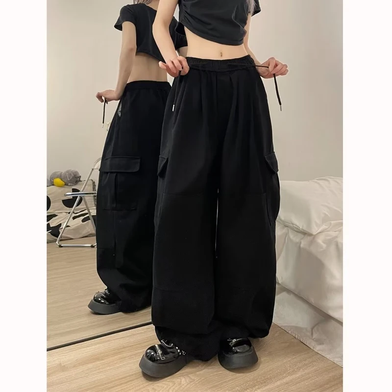 السراويل البضائع النسائية البحرية الخريف النايلون Bootcut الشارع الشهير ترهل المرقعة غسلها منفعل متعددة جيوب الحضرية العصرية اليومية شيك Y2k