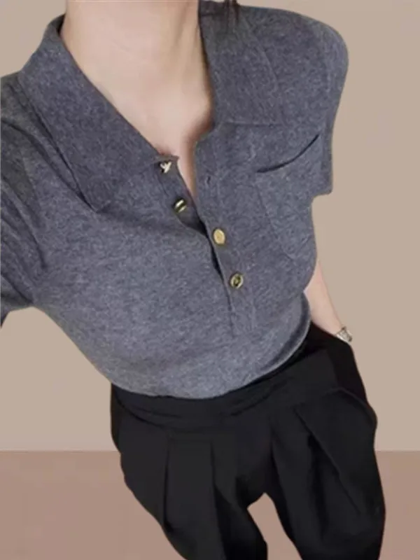 Ay Ice Silk Or Sve Ne Top de malha feminino Or Sle High End Feeling Trendy Summer Faion Ladies Wear