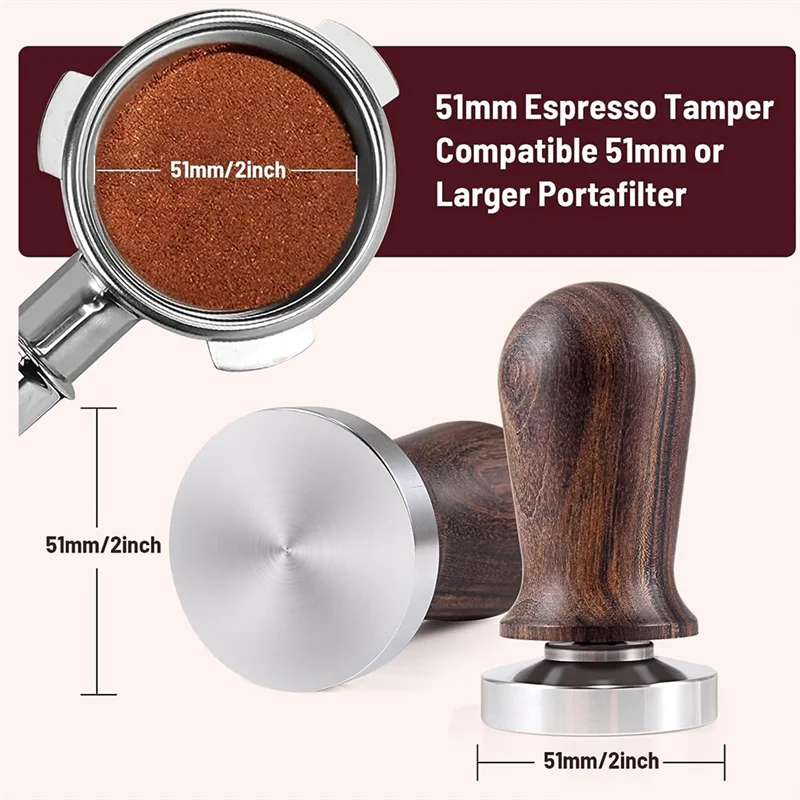 51mm Espresso Coffee Tamper&Stirrer Set-Wooden-Handle Spring-Loaded Calibrated Tamper with Premium Stainless Steel