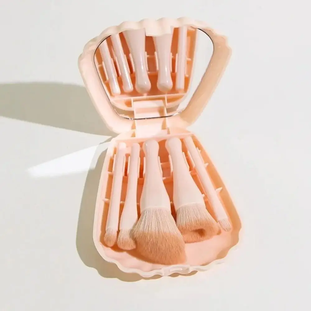 5 pezzi con set di pennelli per trucco a conchiglia a specchio, ombretto morbido, evidenziatore, pennello per fondotinta, pennello per cipria, aggiornamento dell'angolo fine