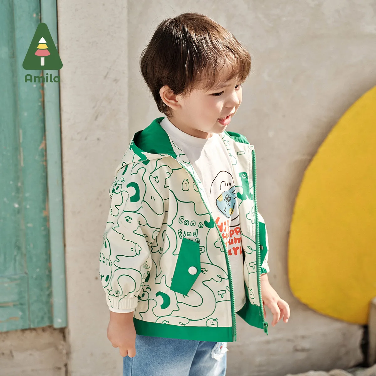 Amila Baby Jacket 2024 Spring New 3-in-1 Waterproof Windproof Printed Coat Girls Boys Cute Children Clothes