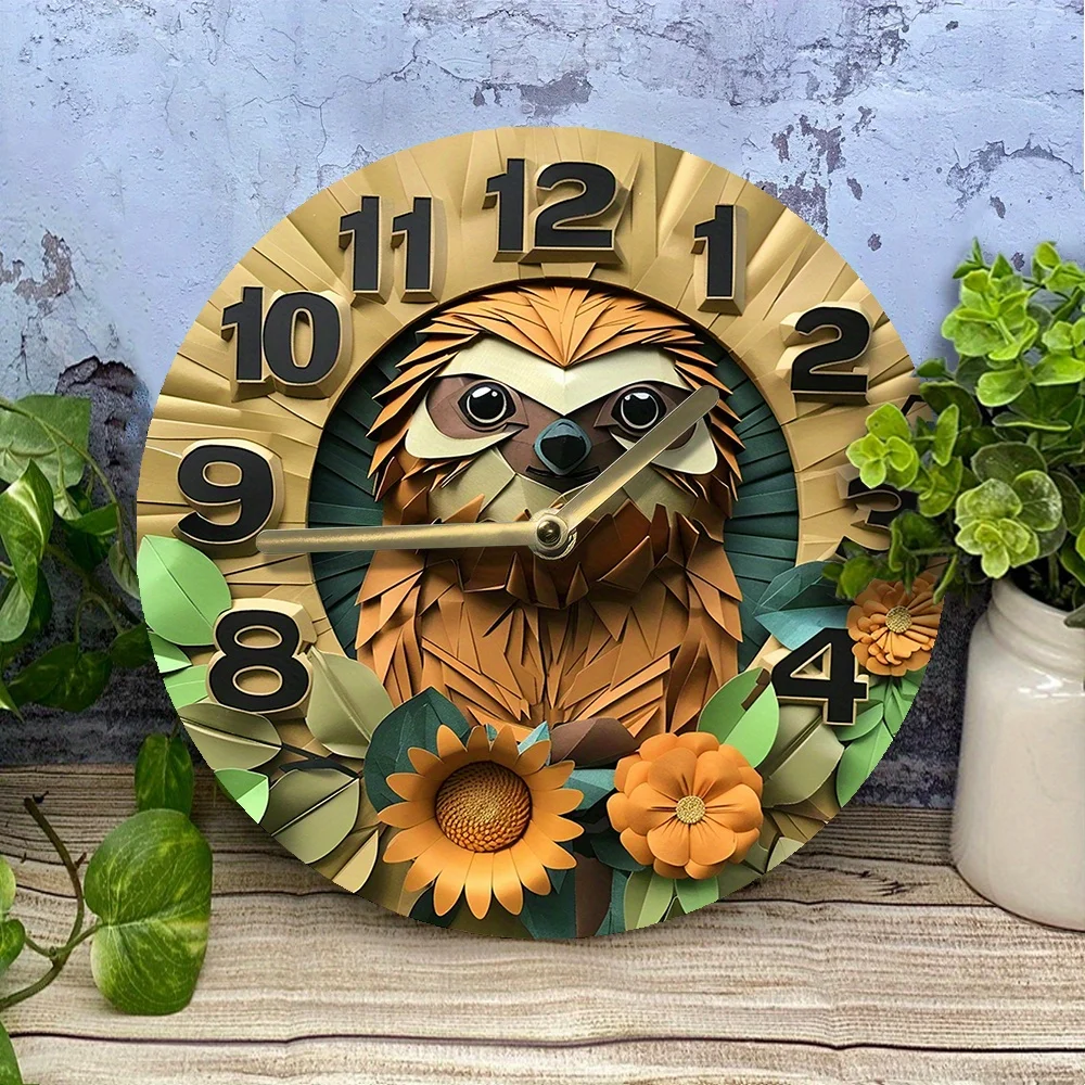 2D Effects Silent Wall Clock - Sloth Theme Decoration - DIY Clock - Perfect for Summer Dormitory or Father's Day Decorations