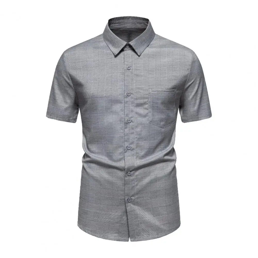 

Men Plaid Short-sleeve Shirt Stylish Men's Plaid Button-down Shirts for Business Casual Wear Short Sleeve Lapel Shirt