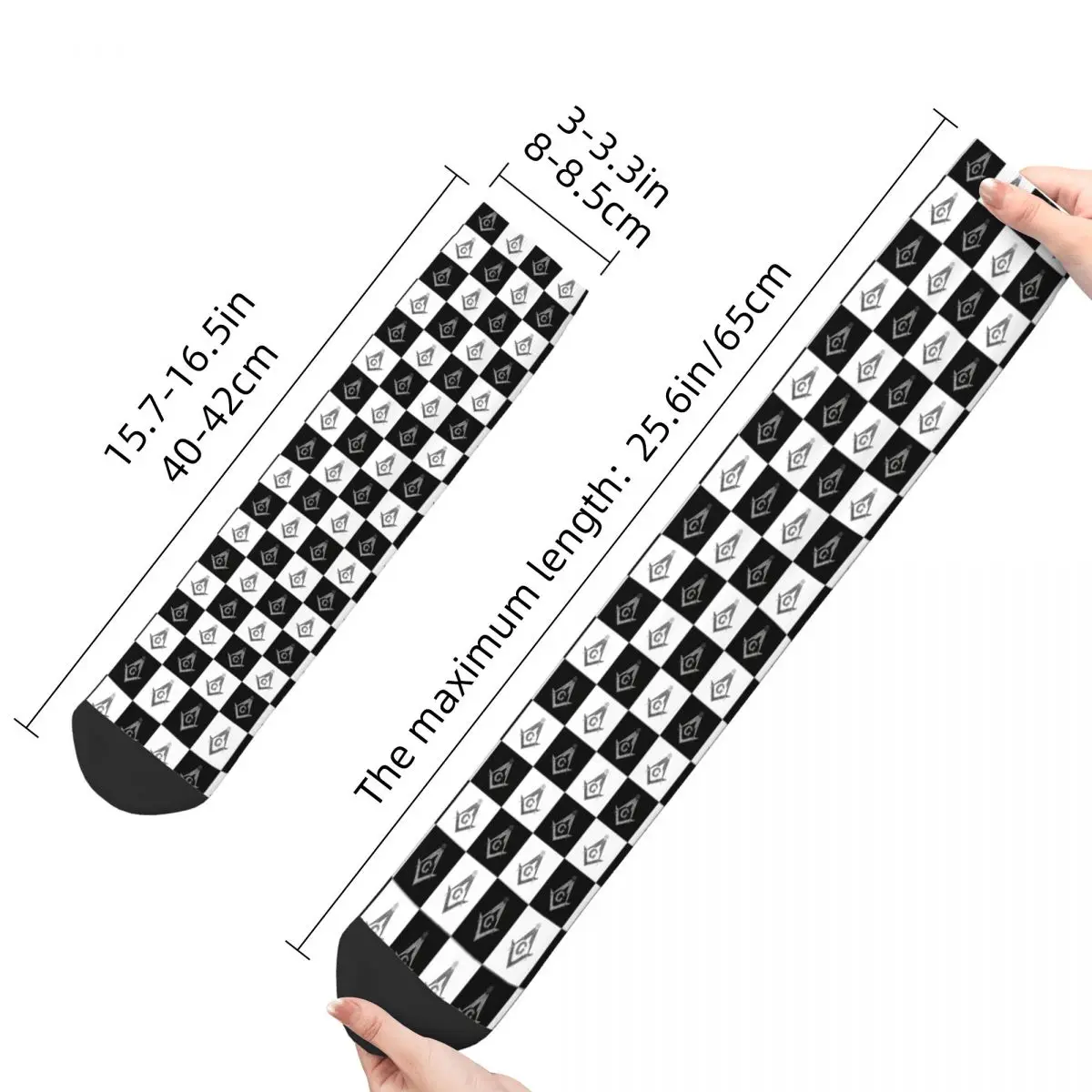 Freemason Checkered Pattern Drawstring Socks Travel Pouch 3D Print Backpack Boy Girls Mid-calf socks