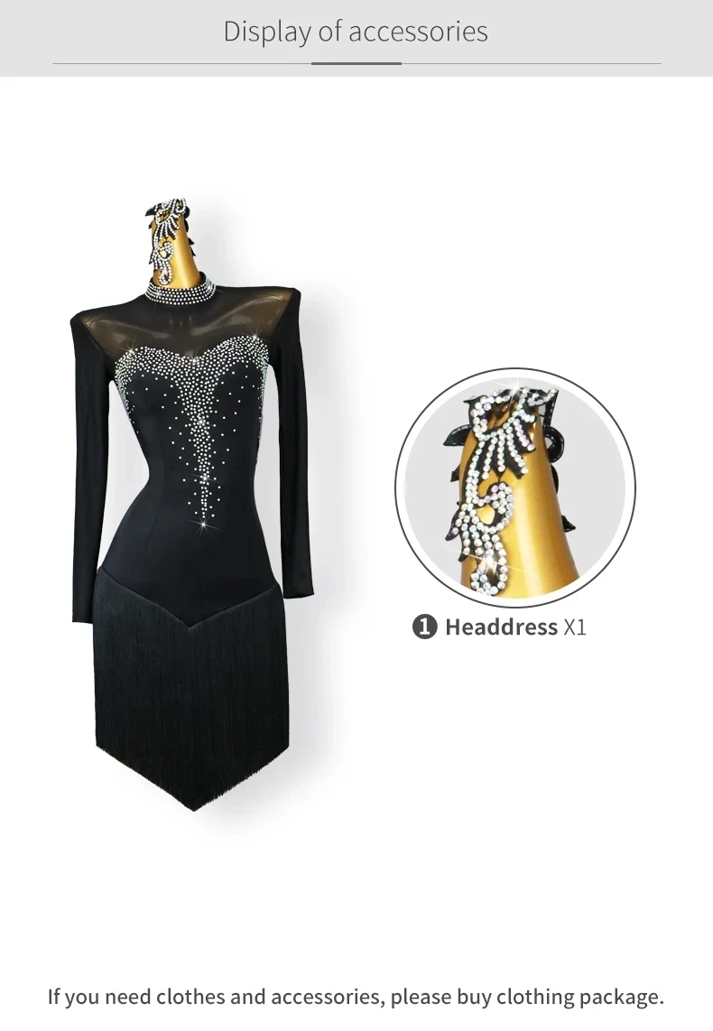 Lateinamerikanisches Kleid, Damen-Übungskleidung, Ballsaal-Tanz, für Erwachsene, Partys, Kabarett, Wettbewerbsanzug, Sportkleid, Mädchen, lange Ärmel, Kostüm – Detail 4