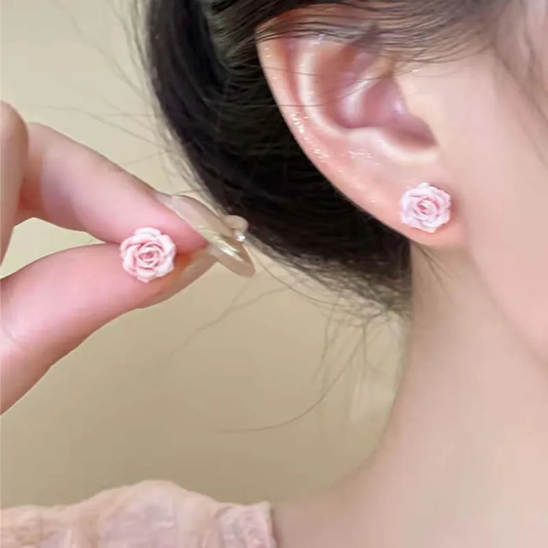 خمر الأحمر المينا زهرة أقراط صغيرة للنساء الفرنسية الحلو لطيف هندسية شخصية ثقب القرط مجوهرات الزفاف