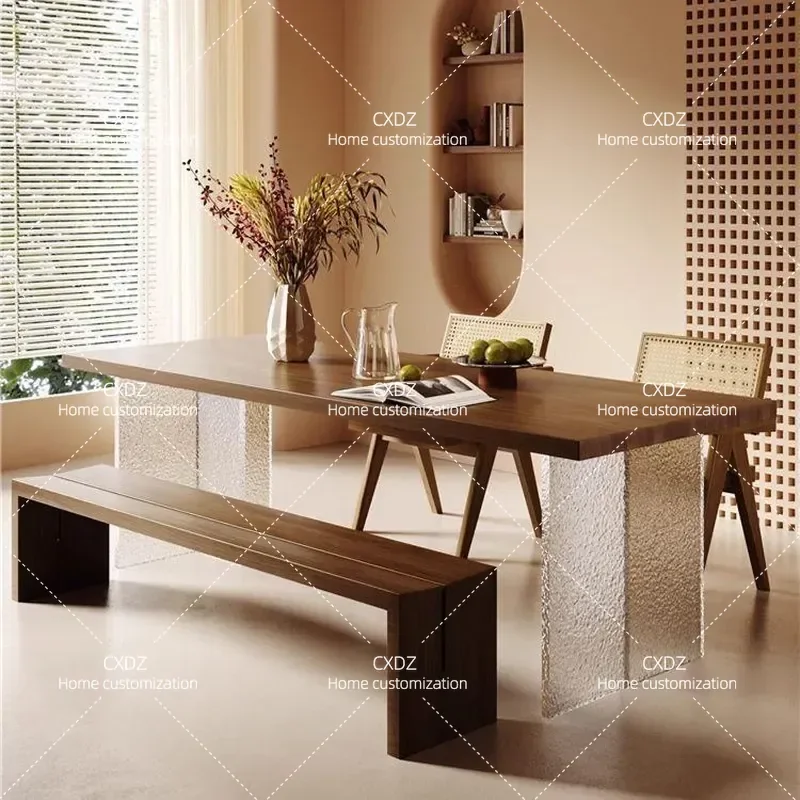 Medieval Style Solid Wood Acrylic Suspended Desk Dining Table Dual Purpose Living Room Long Table Large Board Table