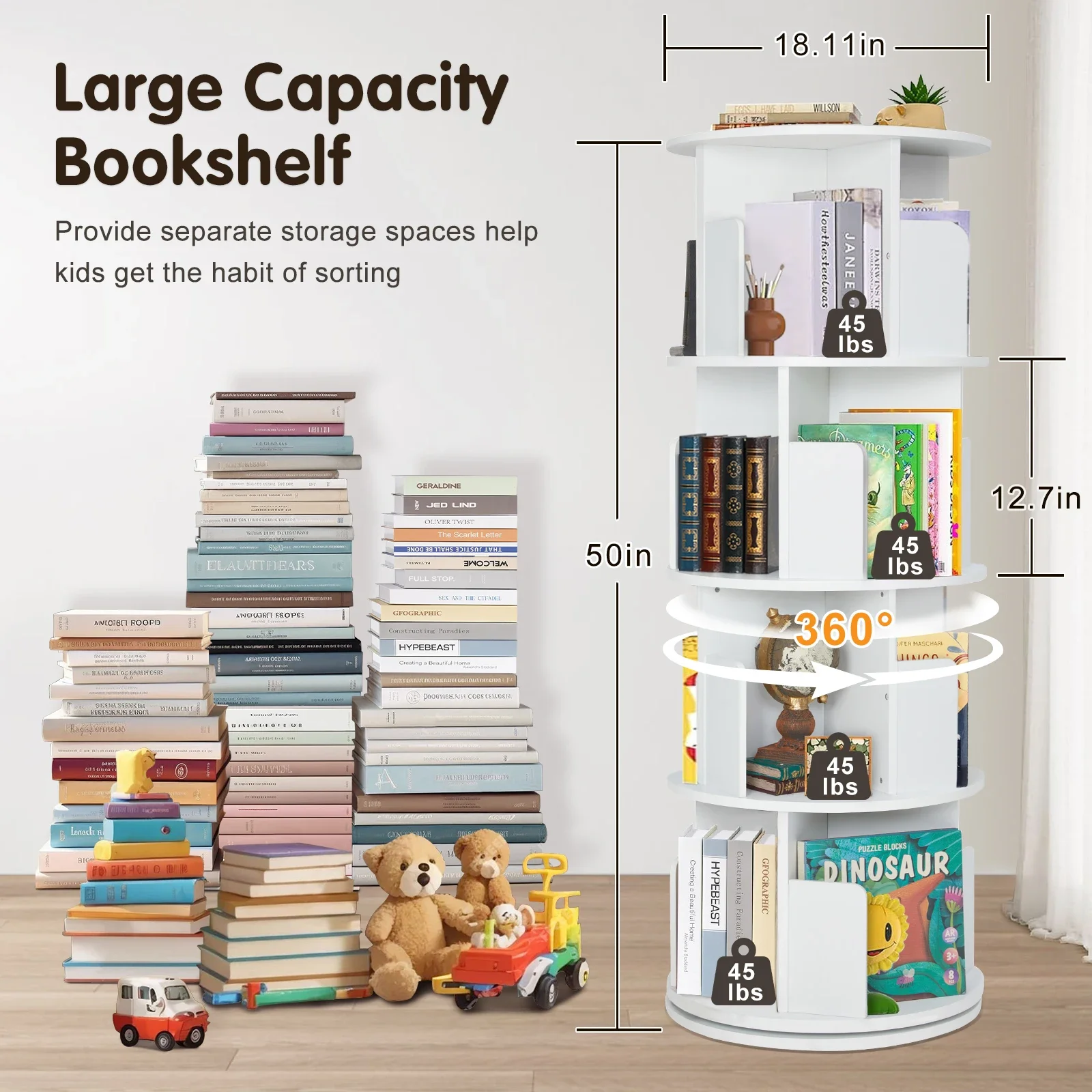 

Floor-To-Ceiling Household Bedroom Small Book Storage Shelf Children'S Simple Bookshelf 360 Degrees Solid Wood Rotating Bookcase
