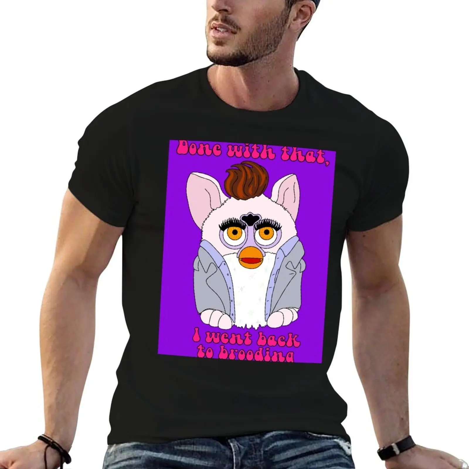 

Furby Twilight Edward Cullen “Done with that, I went back to brooding.” Midnight Sun meme T-Shirt cotton t shirt man T-Shirt