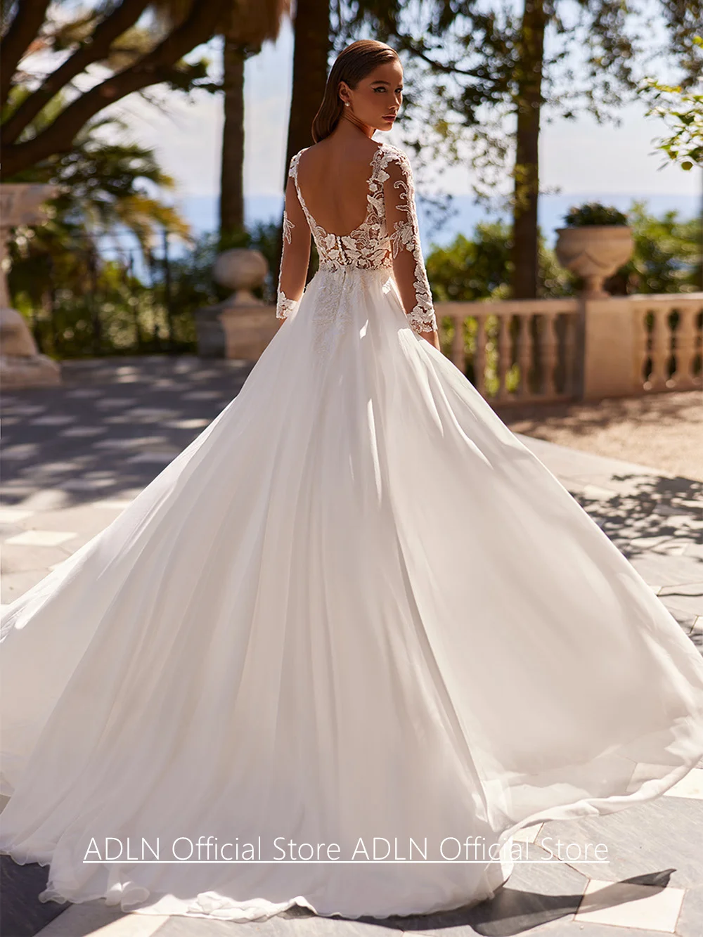 بوهو شاطئ فستان الزفاف Vestidos De Novia مخصص كم طويل الديكور زين الوهم الشيفون فستان زفاف الشق العالي