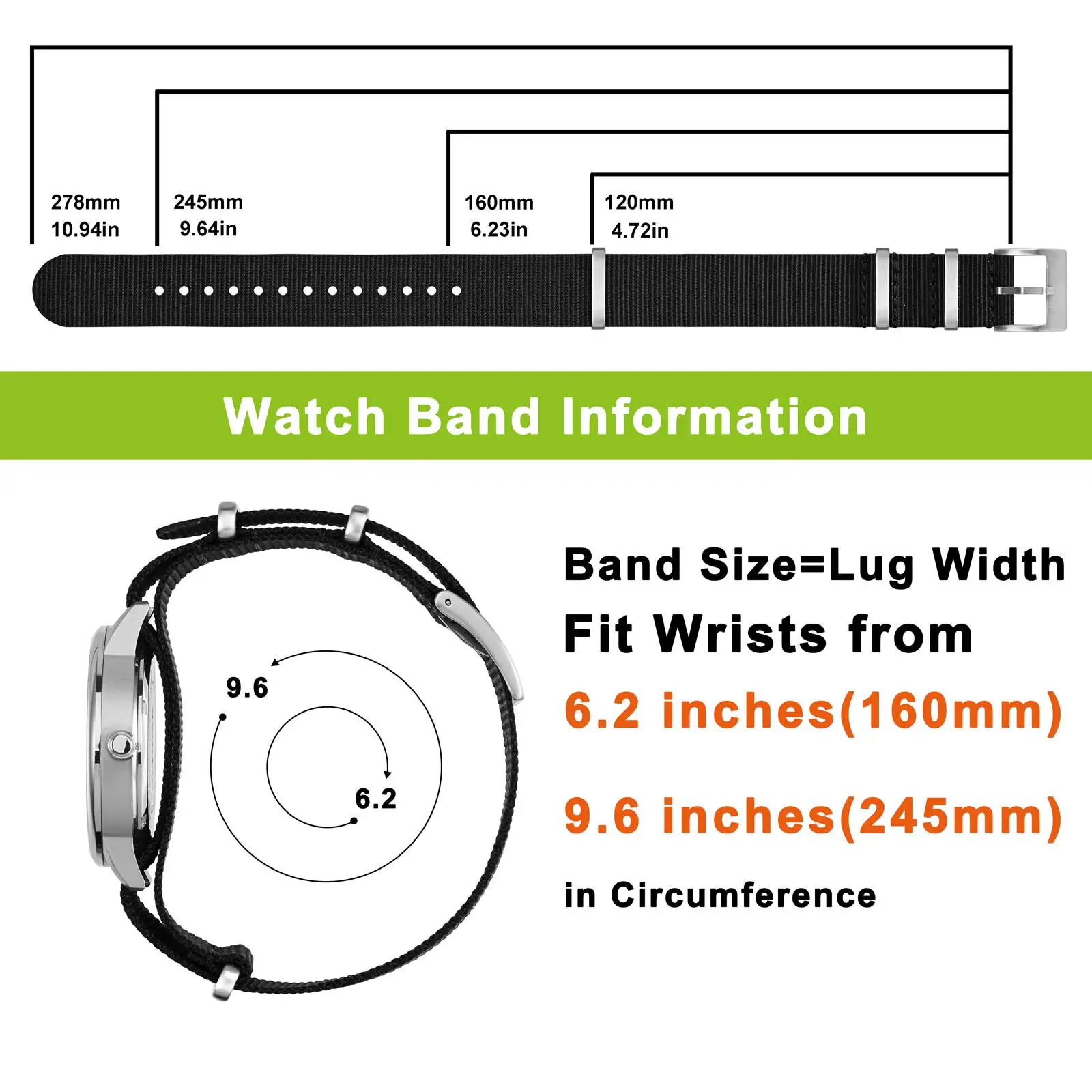 حزام ساعة Ayadoo من النايلون قطعة واحدة، حزام بديل على الطراز العسكري باللون الأسود والبني مع إبزيم من الفولاذ المقاوم للصدأ، العرض 18 20 22 مم