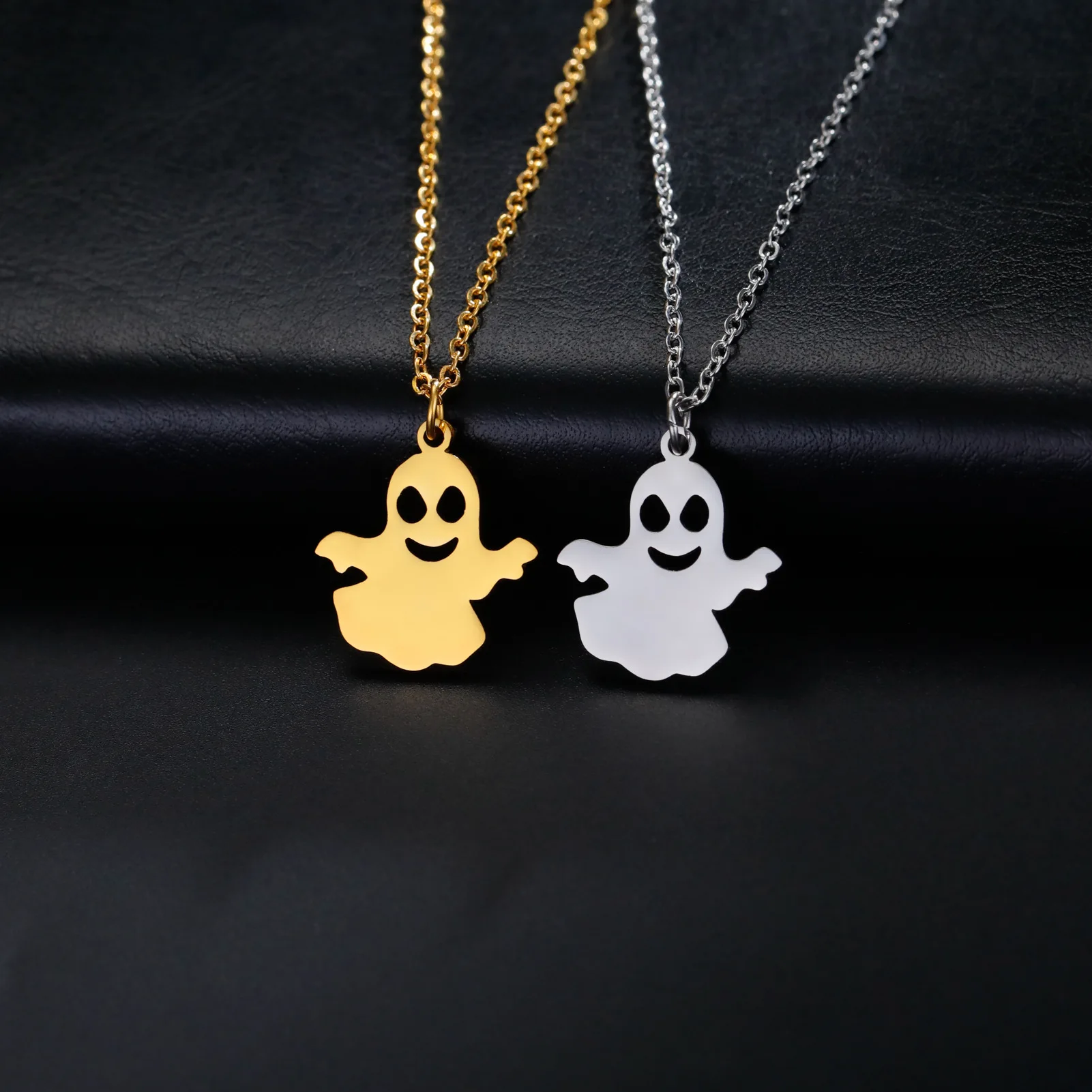 Cute Halloween Ghost Chain Gold Tone Cutout With Smile Design Look Elegant Earrings Accessories For Women Daily Party Wear