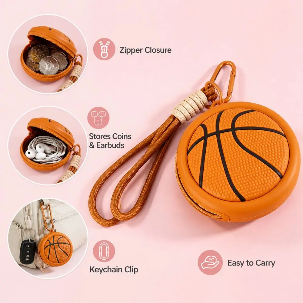 Multifunctional Silicone Coin Purse Keychain Sports Ball Shaped Wrist Strap Headphone Bag Creative Pendant Keychain