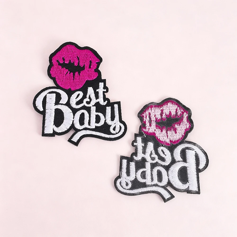 Modische Lippen-Stickapplikation, Bester Bügel-Aufnäher mit Baby-Text, Dekoratives Abzeichen für Kleidung, Rucksäcke, Mützen, Handgemachtes DIY-Zubehör – Detail 6