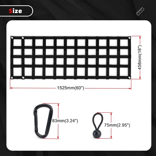 Imagen 2 del producto RASTP-60''x18'' Red para portón trasero de camión Red de carga resistente para portón trasero adecuada para remolque barco SUV, etc. Para camiones de tamaño completo BAG112