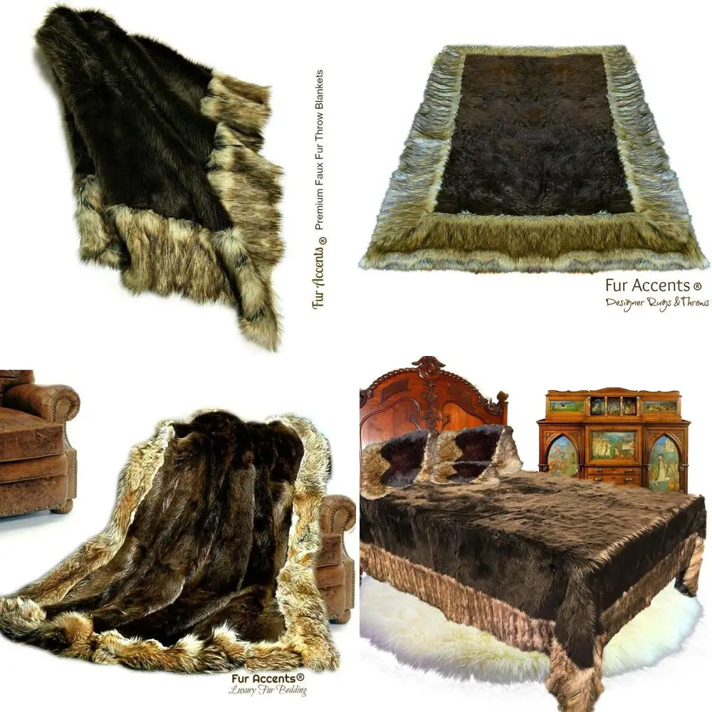 

Brown Beaver Throw Blanket with Coyote Border - Premium Animal Friendly Luxury - 7x9 ft