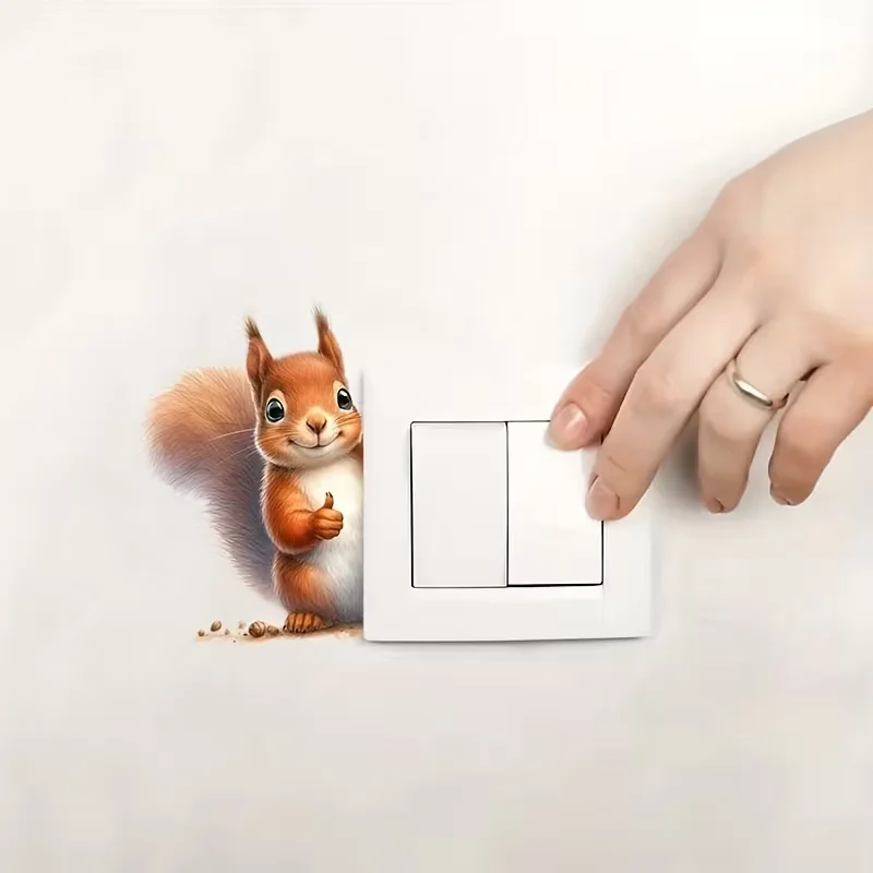 1pc simulation squirrel like switch sticker, cute animal decoration wall sticker, socket decoration, removable self-adhesive