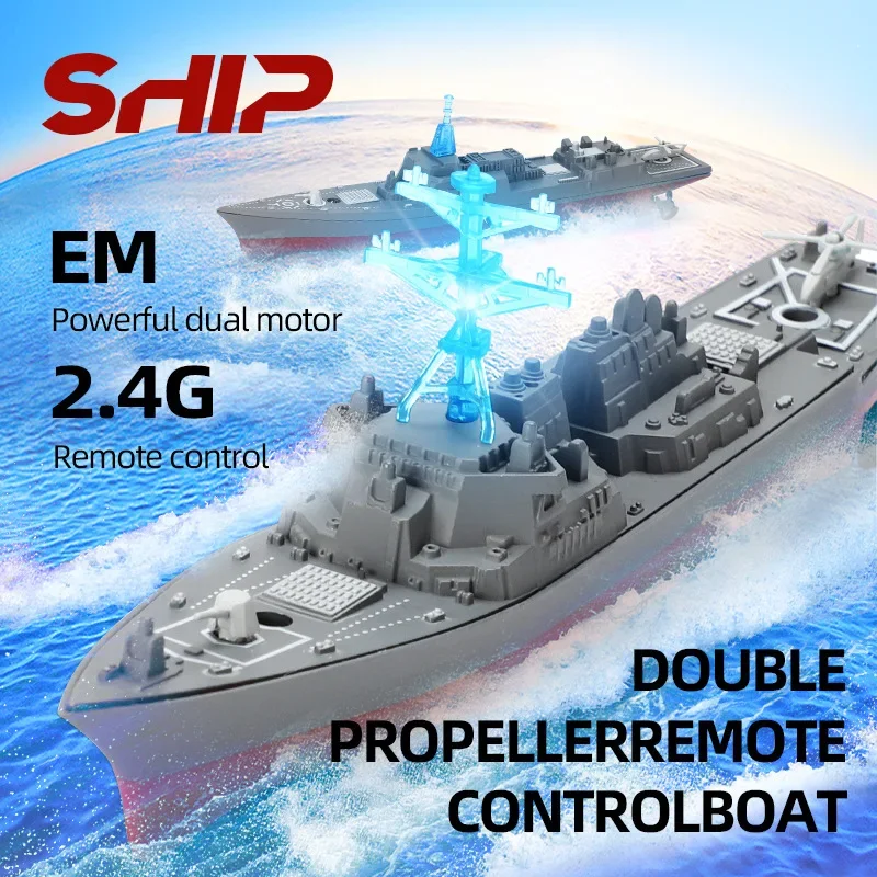 Summer High-Speed Remote Control Ship Grey Simulation Warship Model Mini Battleship Rc Speedboat Water Game Kids Toy Boys Gift