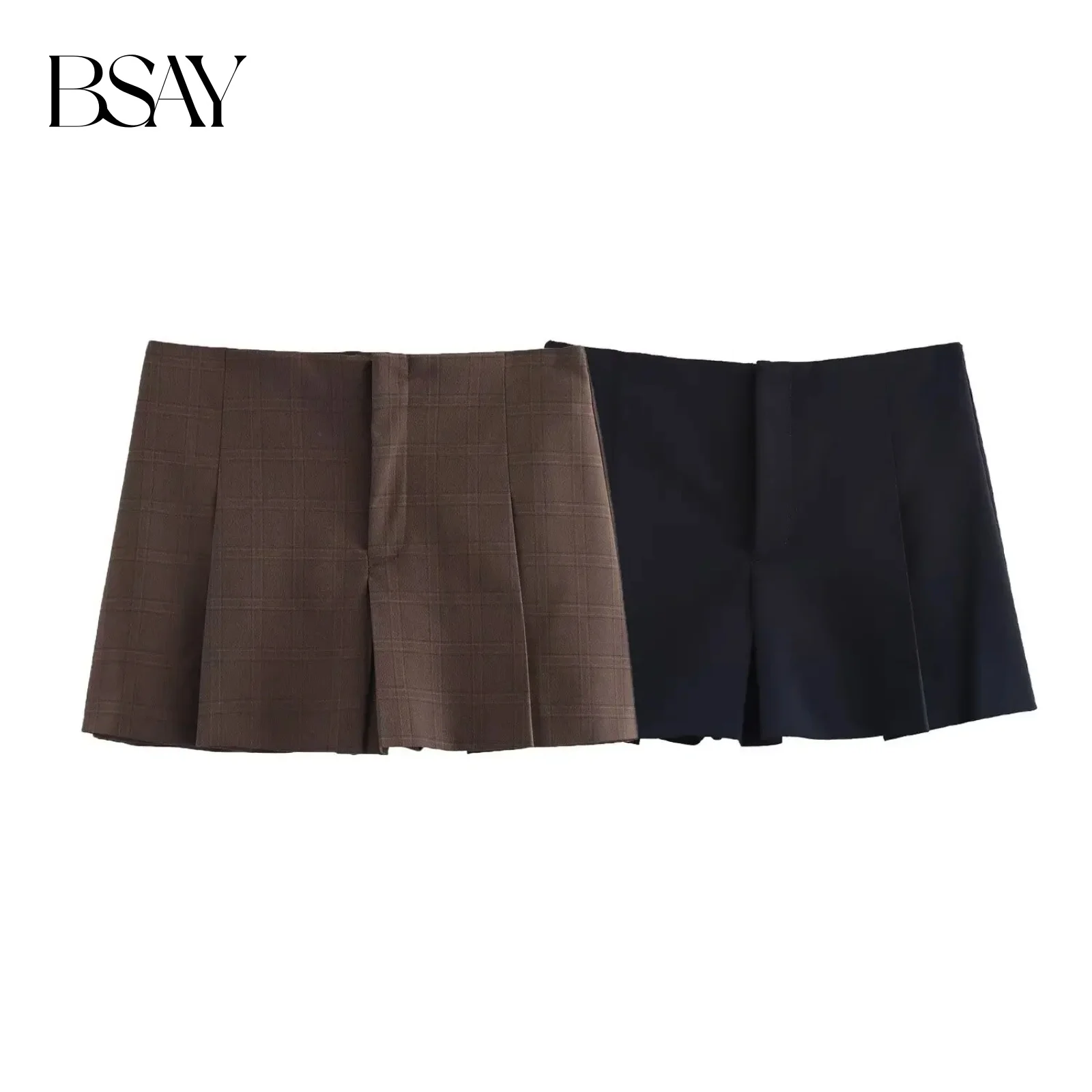 

BSAY Shorts for Women Fashion Autumn Winter New Plaid Comfortable Casual Solid Color Zip High Waist A-line Culotte Skirt Pant