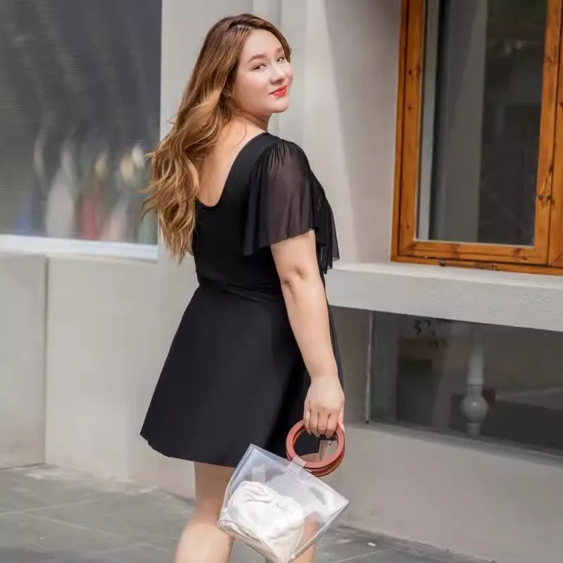 New Plus Size Modest Maternity One-Piece Skirt Swimsuit:High-Waisted Tummy Control,Loose Fit,Quick-Dry for Hot Spring,For Women