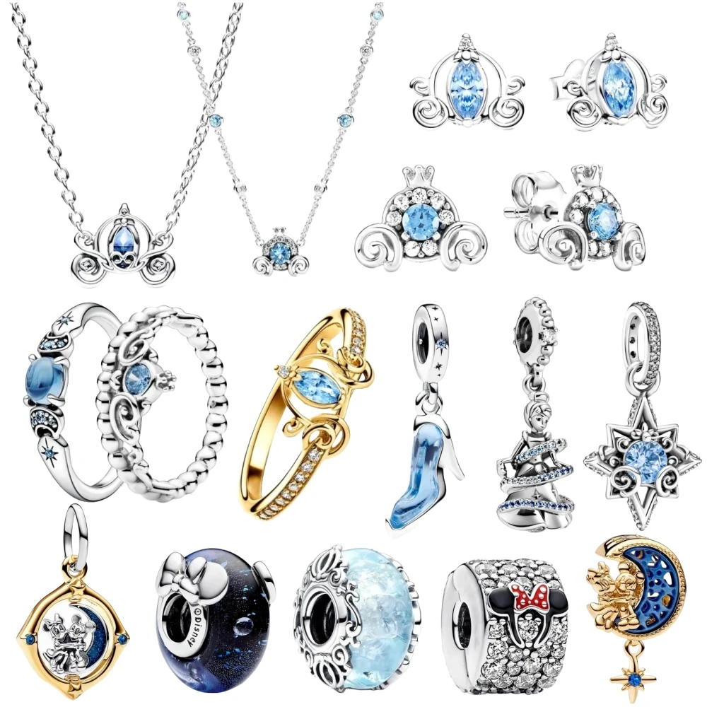 2024 New Disney Cinderella Glass Slippers Beads Charm Fit Original Pandora Bracelet Dangerous Murano Glass Beads Women's Gift