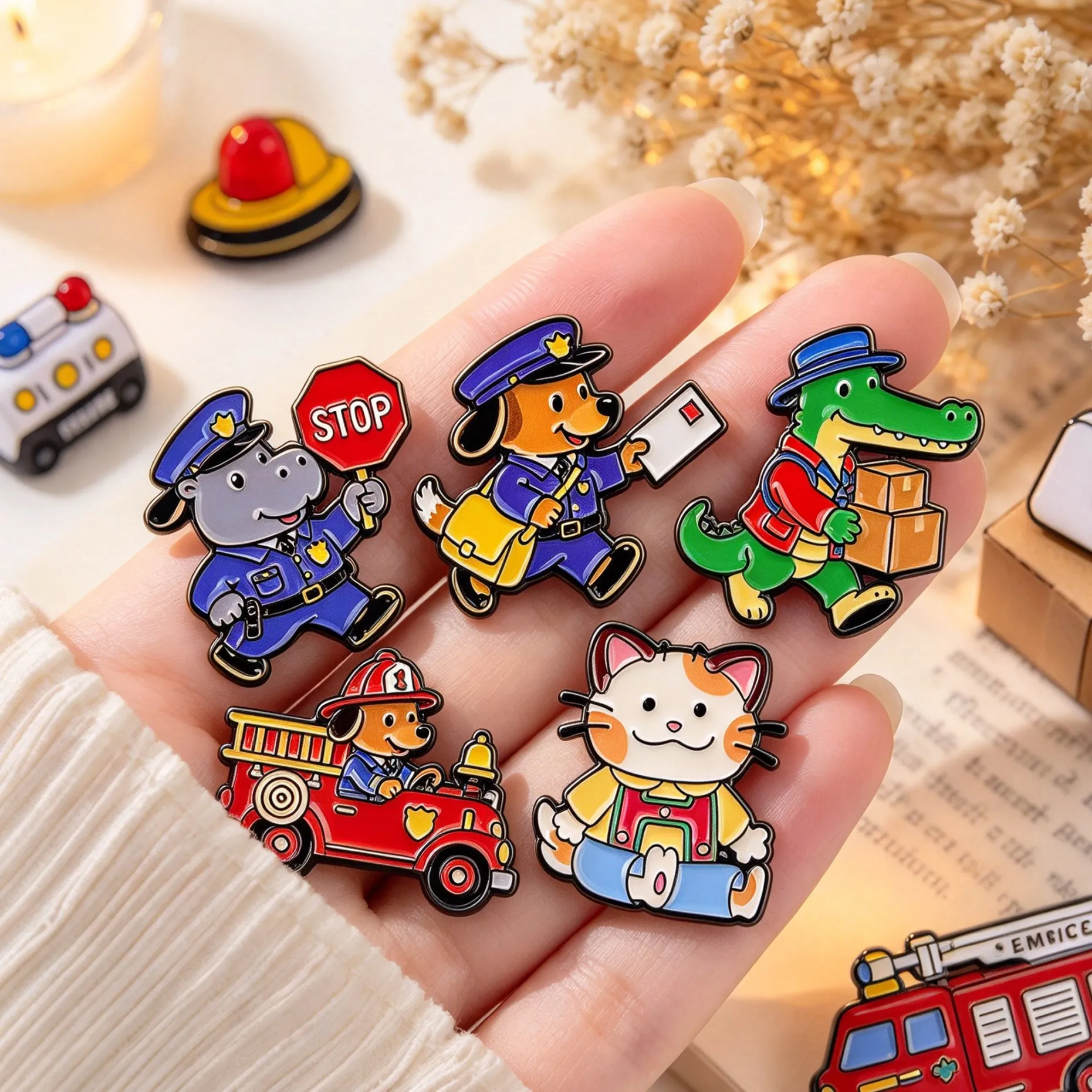 Cute Cat Crocodile Enamel Pins Animal Worker Brooches Badge Lapel Pin For Backpack Clothes Accessories Jewelry Birthday Gifts