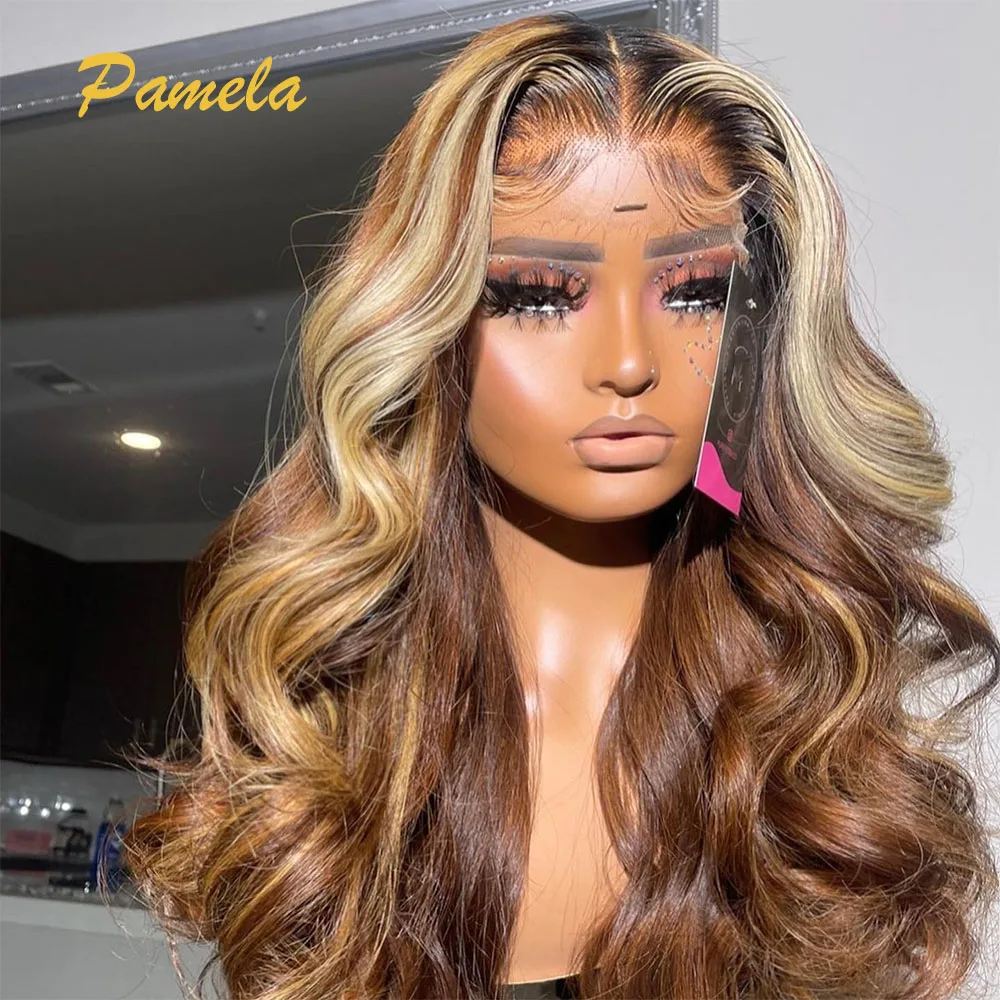 Ombre 27/30 Colored Human Hair Glueless Wig Preplucked Ready To Go Blonde Body Wave 13x6 Transparent Lace Frontal Human Hair Wig