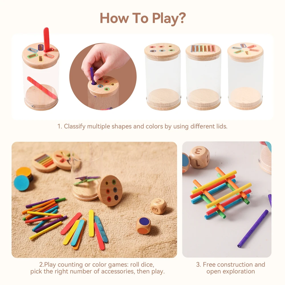 Montessori Toys Wooden Color Sorting Toys Fine Motor Skills Sensory Matching Games Color And Shape Recognition Toy Set Baby Gift