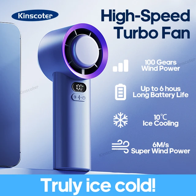 KINSCOTER przenośny ręczny wentylator Turbo 100 prędkości wiatru regulowany Mini wentylator osobisty na baterie elektryczny wentylator do rzęs