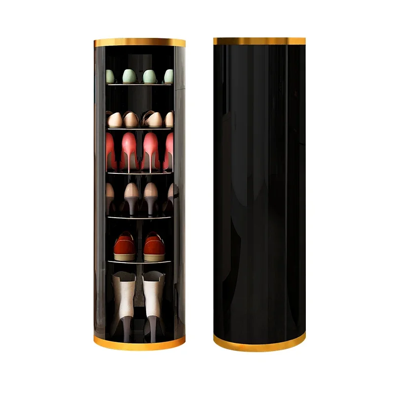 Cylindrical household door storage artifact saves space and enters the porch multi-layer rotating shoe cabinet.