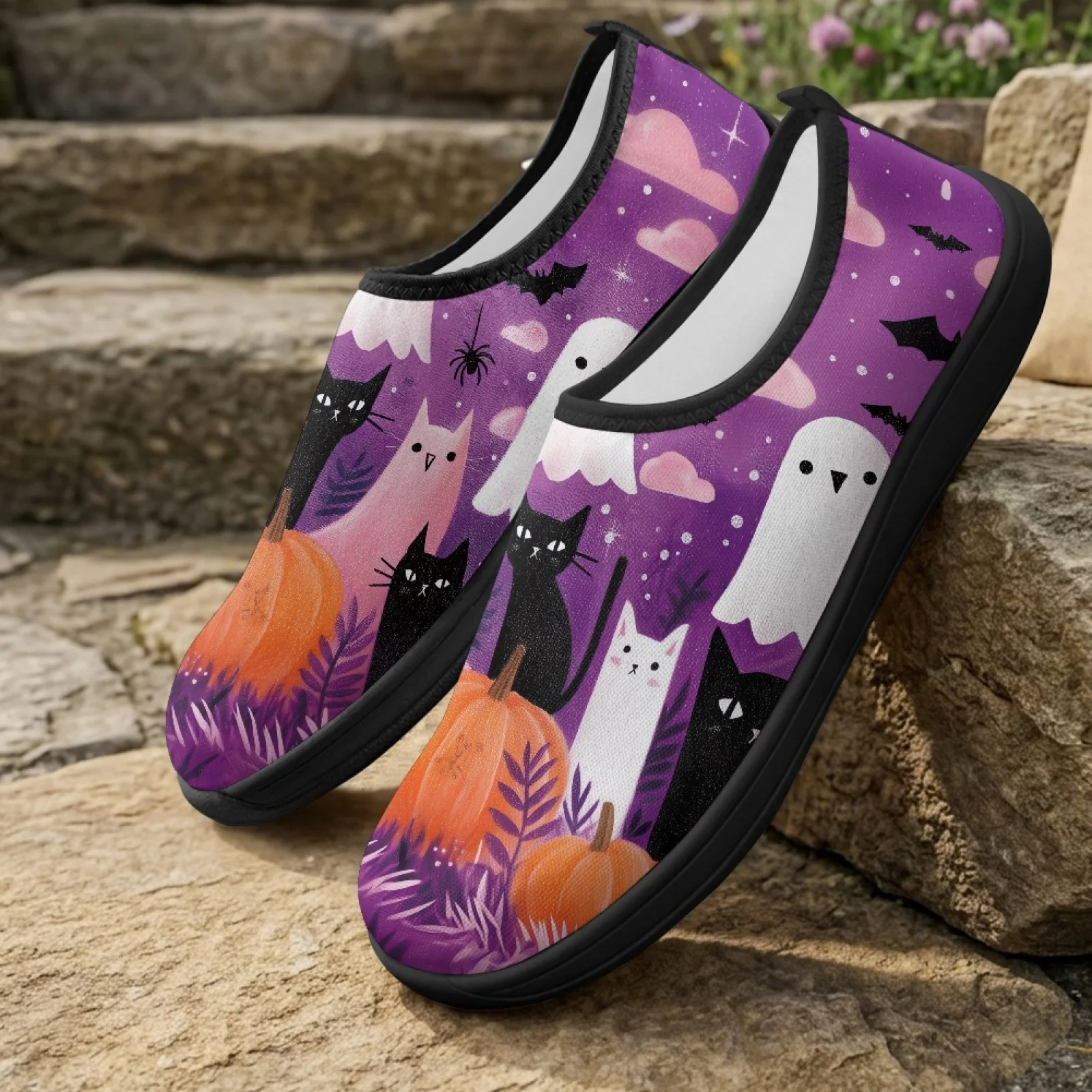PENSTROLL Halloween Cats Fall Fashion Wide Toe Box Zero Drop Shoes for Running Polyester & EVA Athletic Sneakers Walking Flats
