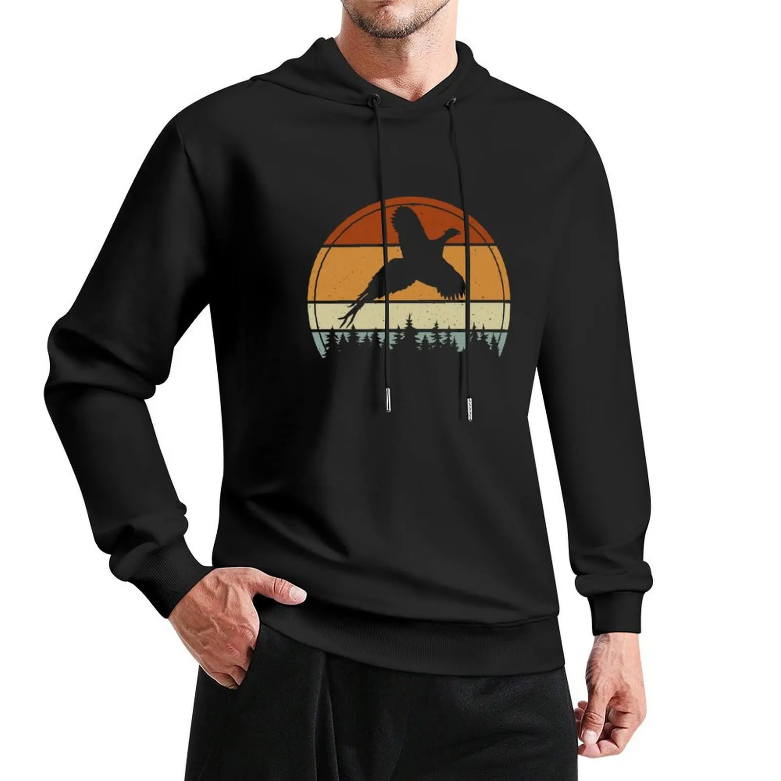 Pheasant Hunting, Bird Game Hunter, Retro Vintage, Pheasant Pullover Hoodie men's sweat-shirt big size hoodie