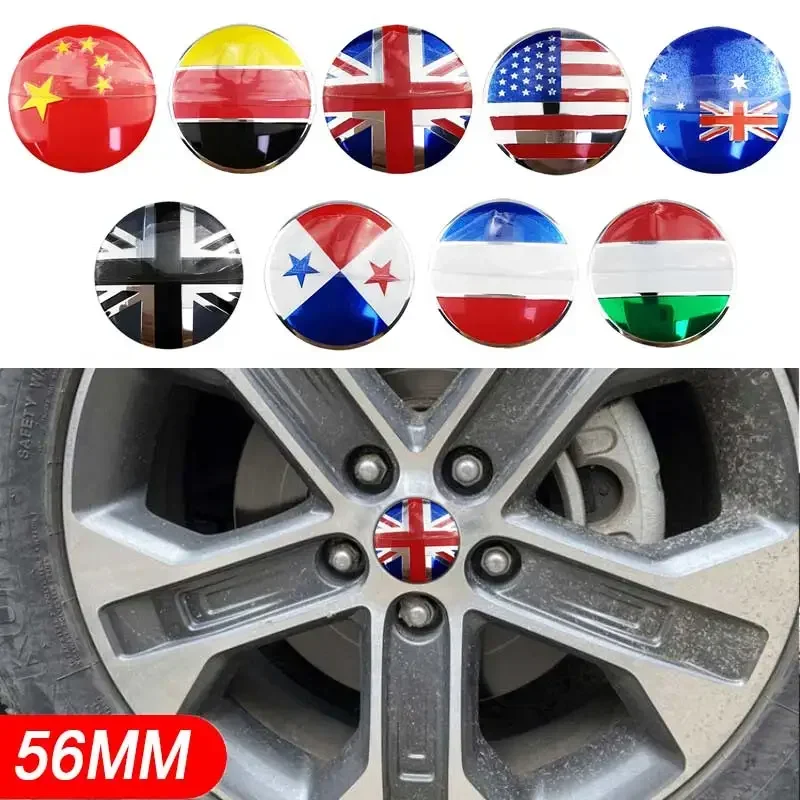 56mm Australia Germany France Italy British Flag Car Wheel Hub Sticker for Ford Nissan Honda Toyota Mazda Land Rover Mitsubishi