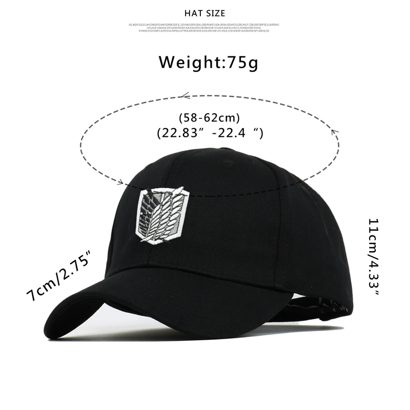 Anime atak na Titan czapka z daszkiem 100% bawełna aot pułk tata kapelusz haft czapka z daszkiem kobiety mężczyźni Snapback czarna tarcza prezent