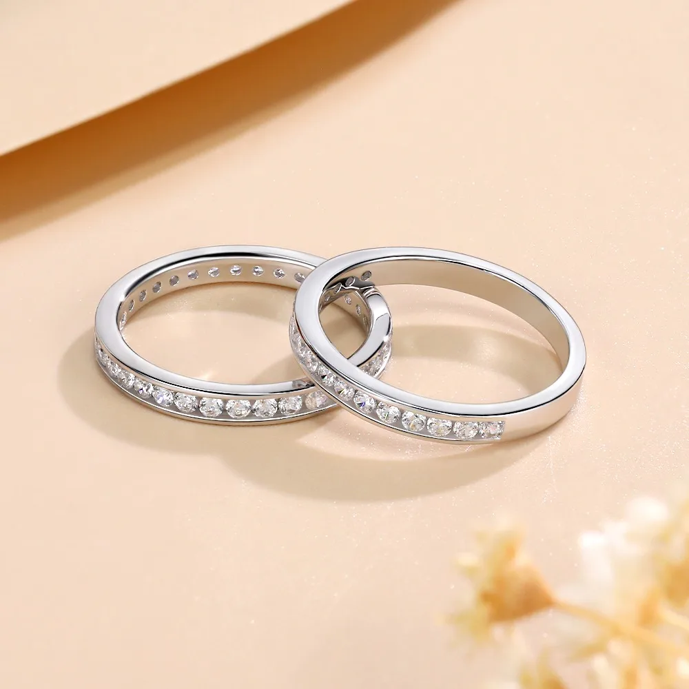 M-JAJA 1.7mm Moissanite Half Eternity Wedding Bands 925 Sterling Silver 18K White Gold Plated D Color Lab Diamond Ring Jewelry