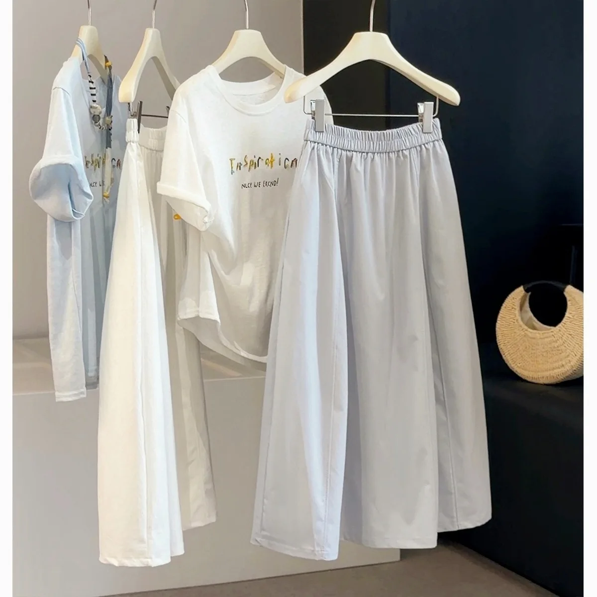 ALPHALMODA Korean Style, A-line Skirt for Women, Elastic High-waist, Solid Color, Versatile, Casual, Mid-length Skirt