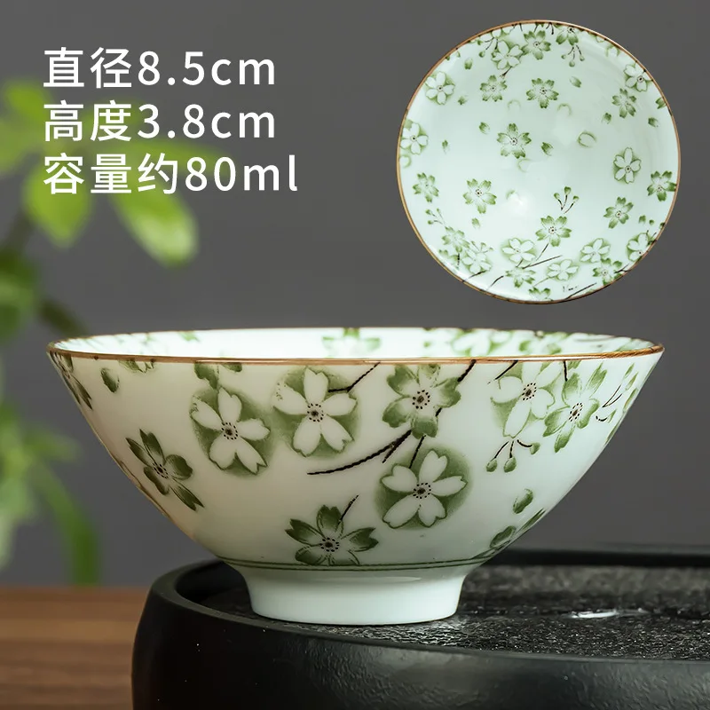 80 مللي الأزرق والأبيض الخزف مخروط فنجان الشاي مكافحة التحجيم رسمت باليد طبق شاي سيراميك السفر التأمل كوب طقم شاي صيني