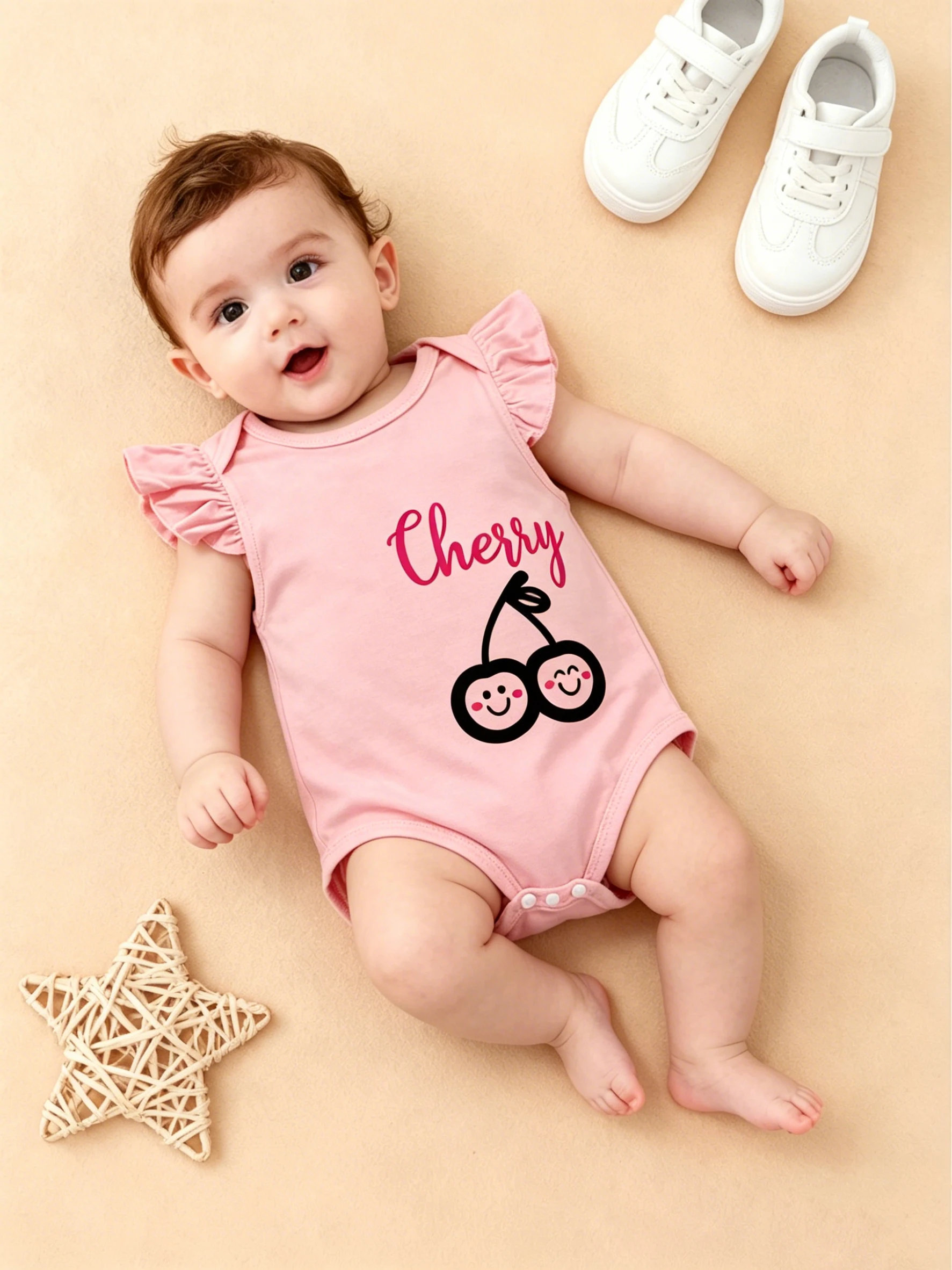 

Summer New Arrival Baby Cute Style Cherry Print Ruffle Sleeve Bodysuit