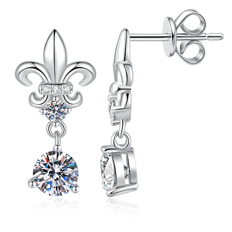 

ZFSILVER 925 Silver Moissanite Classic Simple Color D Iris Flower Earring For Charms Women Accessories Jewelry Party Gift E15732