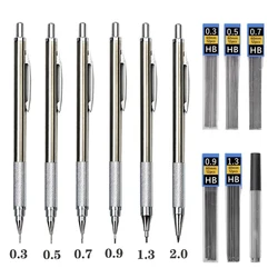 Full Metal Mechanical Pencil 0.3 0.5 0.7 0.9 1.3 2.0mm High Quality HB Automatic Pencils Writing School Pencils Office Supplies