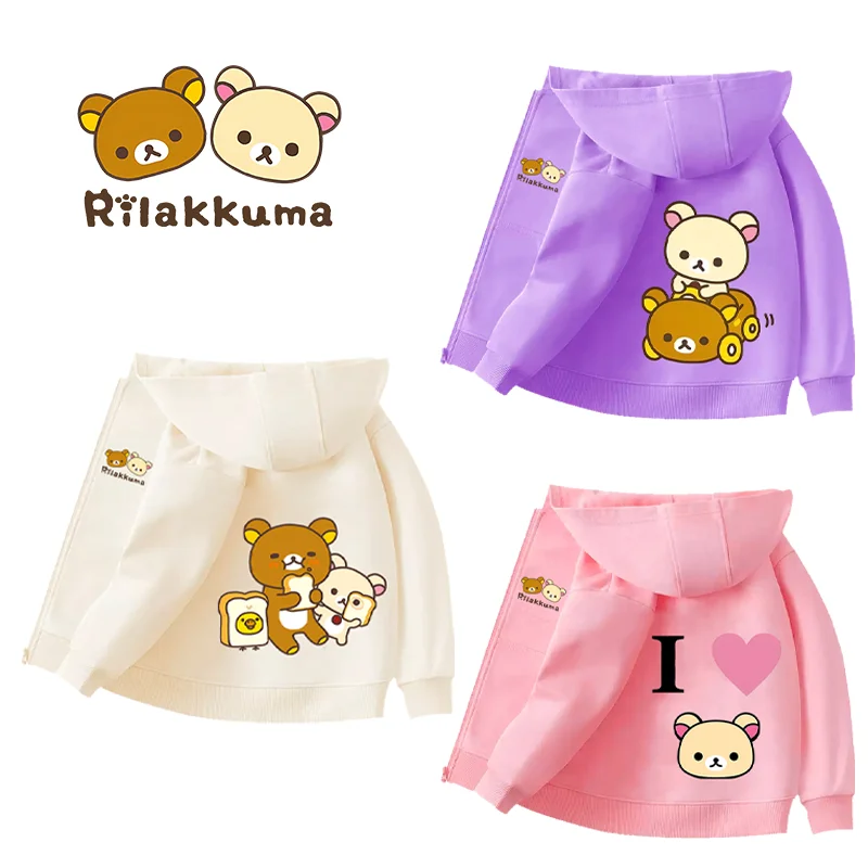 

Rilakkuma Zipper Jacket Hoodies Casual Sports Coat Girl Hoodie Sweatshirt Boy Spring Autumn Overcoat Shirt Kid Cute Cardigan Top